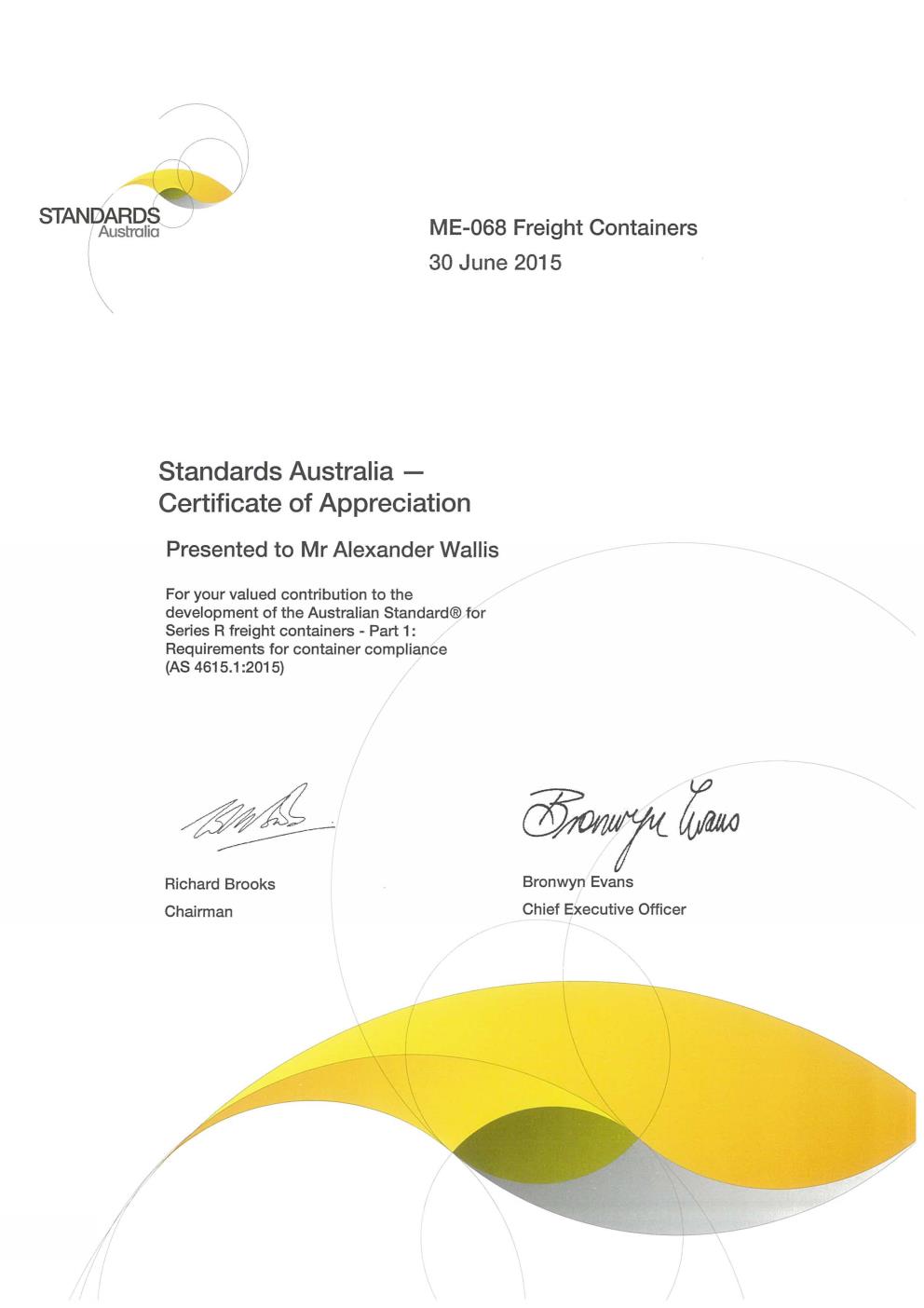Standards Australia - Part 1 Requirements for container compliance